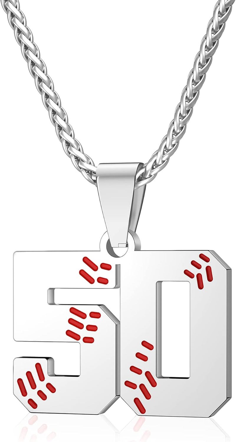 Wikavanli Personalized Baseball Jersey Number 00-99 Necklace - Stainless Steel Baseball Chain Pendant Necklace - Team Jewelry Gift for Boys, Girls, Men, Women - Image 1